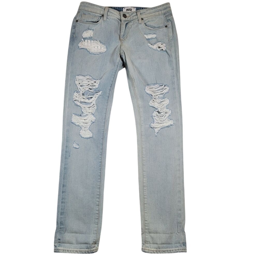 PAIGE Women Jimmy Jimmy Skinny Jean Sz 26 Blue Light Wash Distressed Made in USA